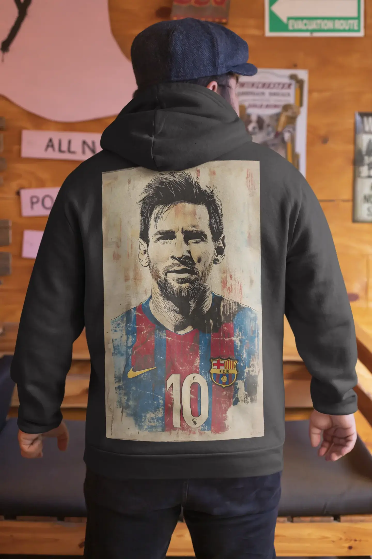 Leo Messi Hoodie showing some iconic images related to the football player