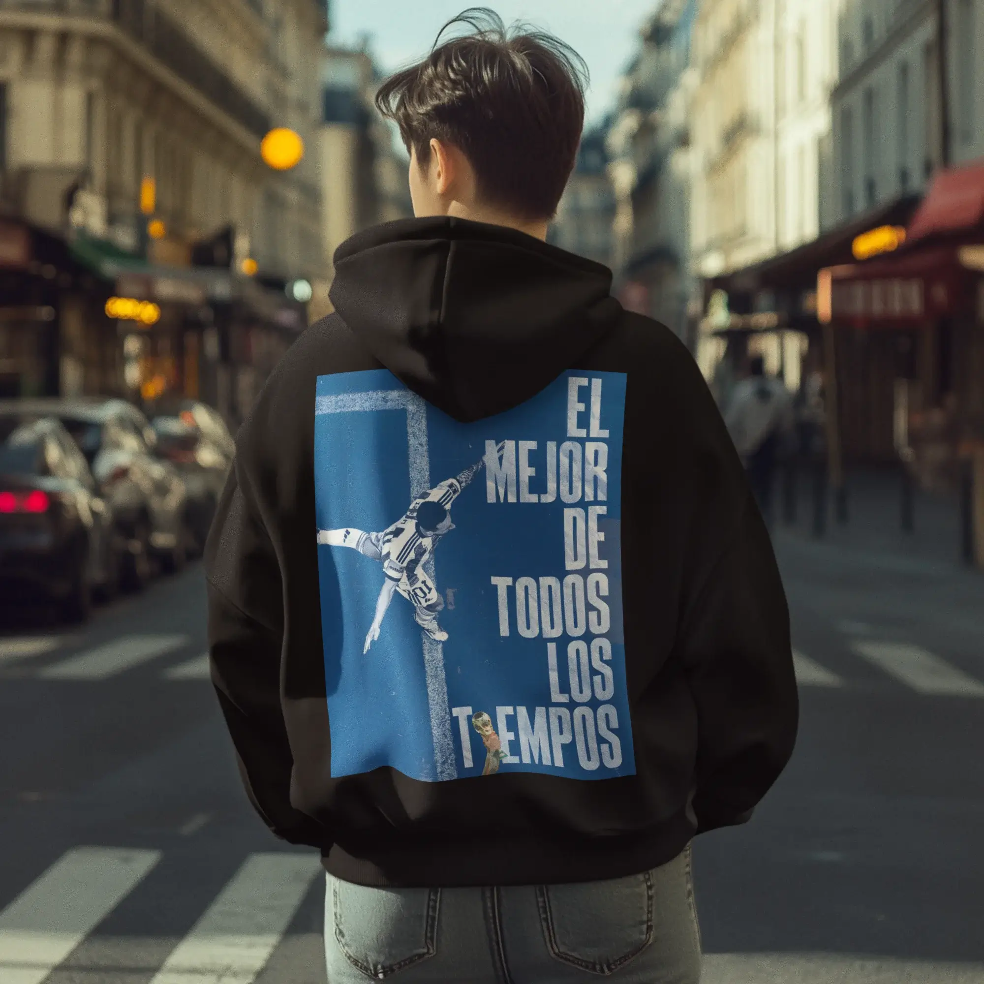 Leo Messi Hoodie showing some iconic images related to the football player